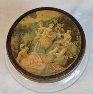 vintage vanity glass powder jar with lid portrait of French ladies